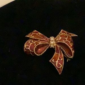 1990s Monet Enamel & Rhinestone Bow Brooch 1 3/4 x 2.